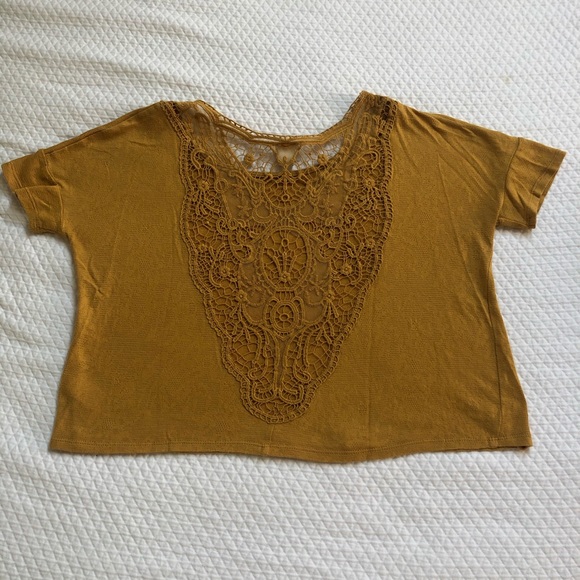 Mustard Crop Top with Lace Back - Picture 4 of 4